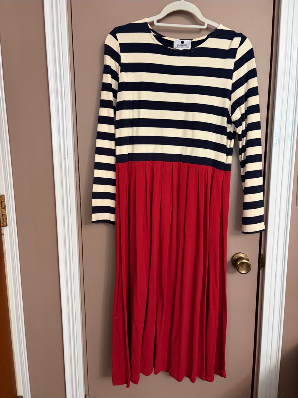 Dainty Jewells Navy & Cream Striped Top with Red Skirt Ladies Dress